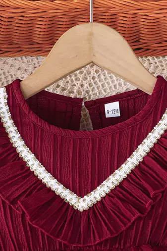 Maroon embellished net fit & flare kids party dress