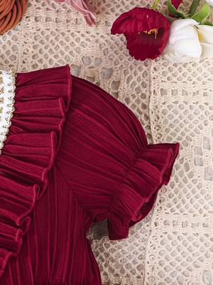 Maroon embellished net fit & flare kids party dress 4