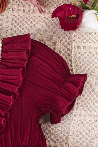 Maroon embellished net fit & flare kids party dress