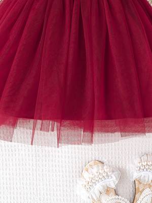 Maroon embellished net fit & flare kids party dress 5