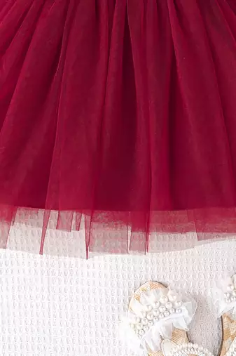 Maroon embellished net fit & flare kids party dress