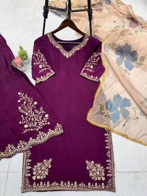 Chinon suit with sequin embroidery gharara & organza dupatta | designer party wear set 2