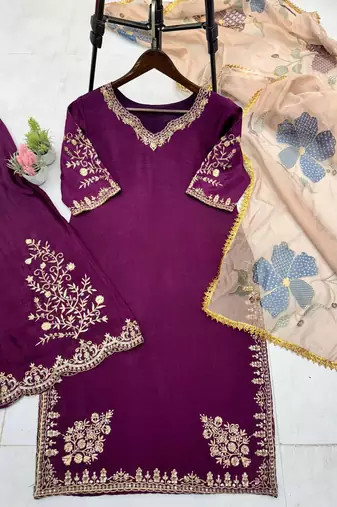 Chinon suit with sequin embroidery gharara & organza dupatta | designer party wear set