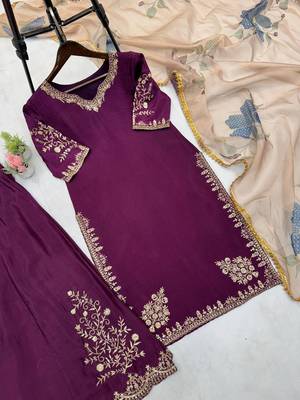 Chinon suit with sequin embroidery gharara & organza dupatta | designer party wear set 3