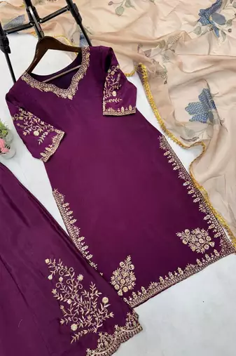 Chinon suit with sequin embroidery gharara & organza dupatta | designer party wear set