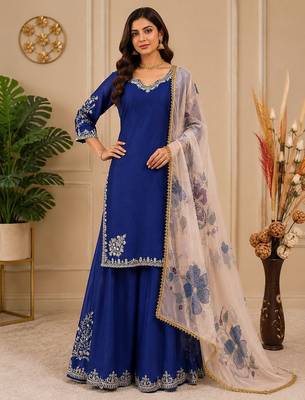 Chinon suit with sequin embroidery gharara & organza dupatta  1