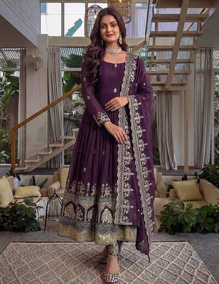  crunchy silk embroidered gown set with dupatta & bottom  1