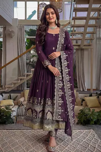  crunchy silk embroidered gown set with dupatta & bottom 