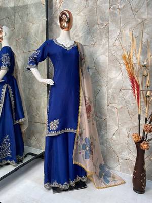 Chinon suit with sequin embroidery gharara & organza dupatta  2