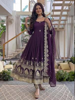  crunchy silk embroidered gown set with dupatta & bottom  2