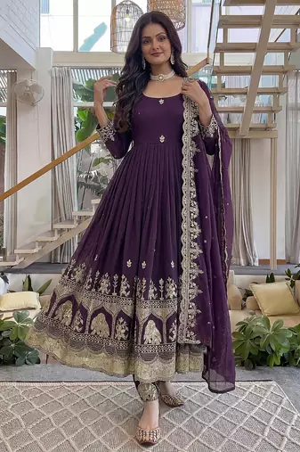  crunchy silk embroidered gown set with dupatta & bottom 