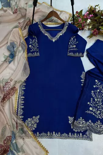 Chinon suit with sequin embroidery gharara & organza dupatta 