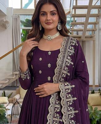  crunchy silk embroidered gown set with dupatta & bottom  3