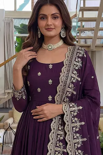  crunchy silk embroidered gown set with dupatta & bottom 