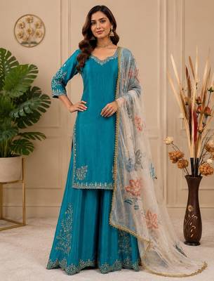 Chinon suit with sequin embroidery gharara & organza dupatta  1