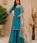 Chinon suit with sequin embroidery gharara & organza dupatta 