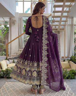  crunchy silk embroidered gown set with dupatta & bottom  4
