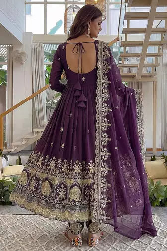  crunchy silk embroidered gown set with dupatta & bottom 