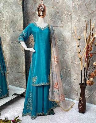Chinon suit with sequin embroidery gharara & organza dupatta  2
