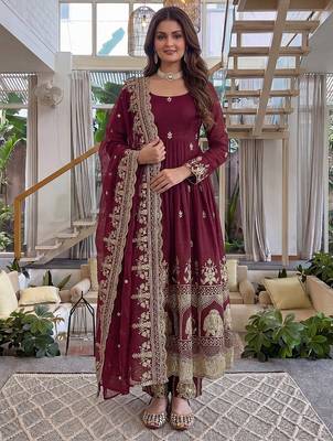  crunchy silk embroidered gown set with dupatta & bottom  1