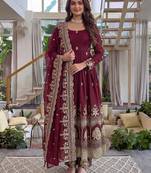 crunchy silk embroidered gown set with dupatta & bottom 
