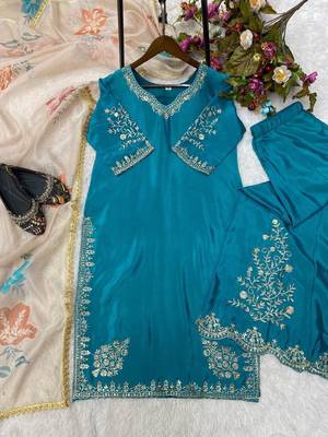 Chinon suit with sequin embroidery gharara & organza dupatta  3