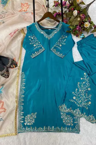 Chinon suit with sequin embroidery gharara & organza dupatta 