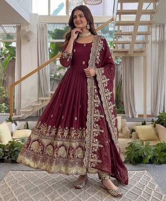  crunchy silk embroidered gown set with dupatta & bottom  2