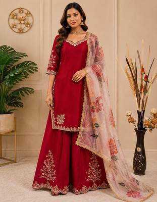 Chinon suit with sequin embroidery gharara & organza dupatta  1
