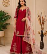 Chinon suit with sequin embroidery gharara & organza dupatta 