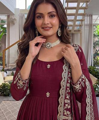  crunchy silk embroidered gown set with dupatta & bottom  3