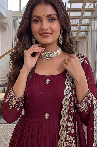  crunchy silk embroidered gown set with dupatta & bottom 