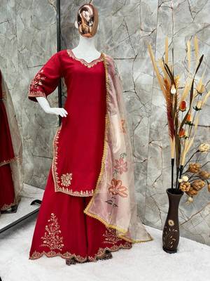 Chinon suit with sequin embroidery gharara & organza dupatta  2