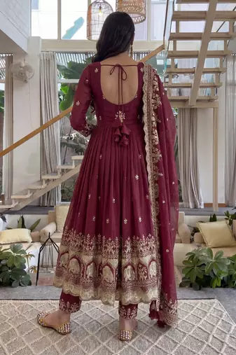  crunchy silk embroidered gown set with dupatta & bottom 