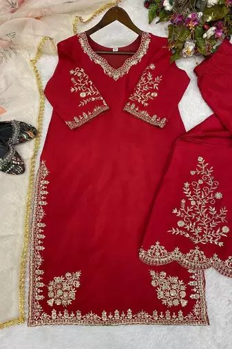 Chinon suit with sequin embroidery gharara & organza dupatta 