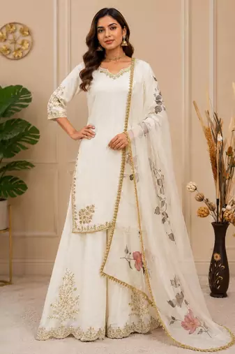 Chinon suit with sequin embroidery gharara & organza dupatta 