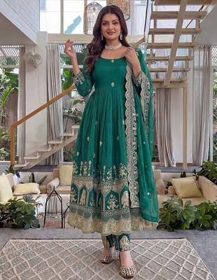  crunchy silk embroidered gown set with dupatta & bottom  1