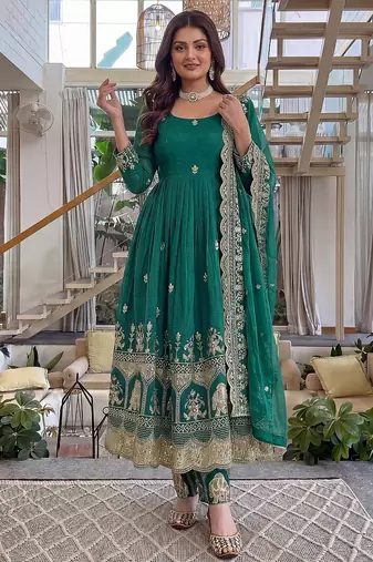 crunchy silk embroidered gown set with dupatta & bottom 