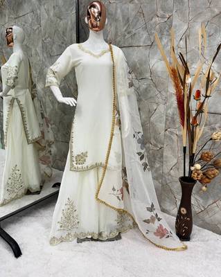 Chinon suit with sequin embroidery gharara & organza dupatta  2