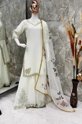 Chinon suit with sequin embroidery gharara & organza dupatta 