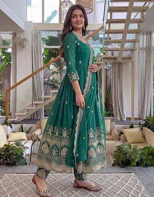  crunchy silk embroidered gown set with dupatta & bottom  2
