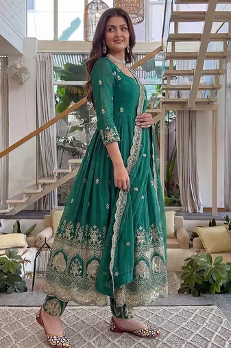  crunchy silk embroidered gown set with dupatta & bottom 