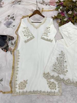 Chinon suit with sequin embroidery gharara & organza dupatta  3