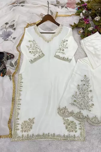Chinon suit with sequin embroidery gharara & organza dupatta 