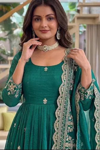  crunchy silk embroidered gown set with dupatta & bottom 