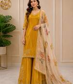 Chinon suit with sequin embroidery gharara & organza dupatta 