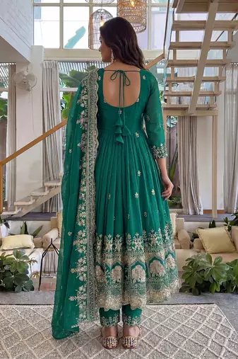  crunchy silk embroidered gown set with dupatta & bottom 