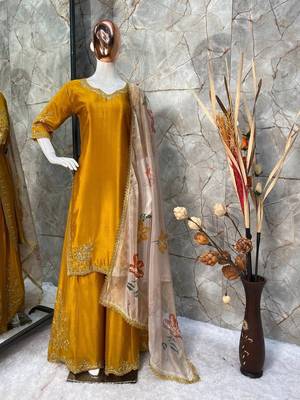 Chinon suit with sequin embroidery gharara & organza dupatta  2