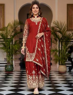 Designer chinon silk kurti set with embroidery coding sequin zari work | party wear suit 1