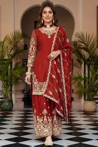 Designer chinon silk kurti set with embroidery coding sequence zari work | party wear suit
